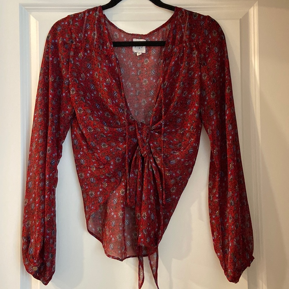 Sheer long sleeve tie front top Princess Polly